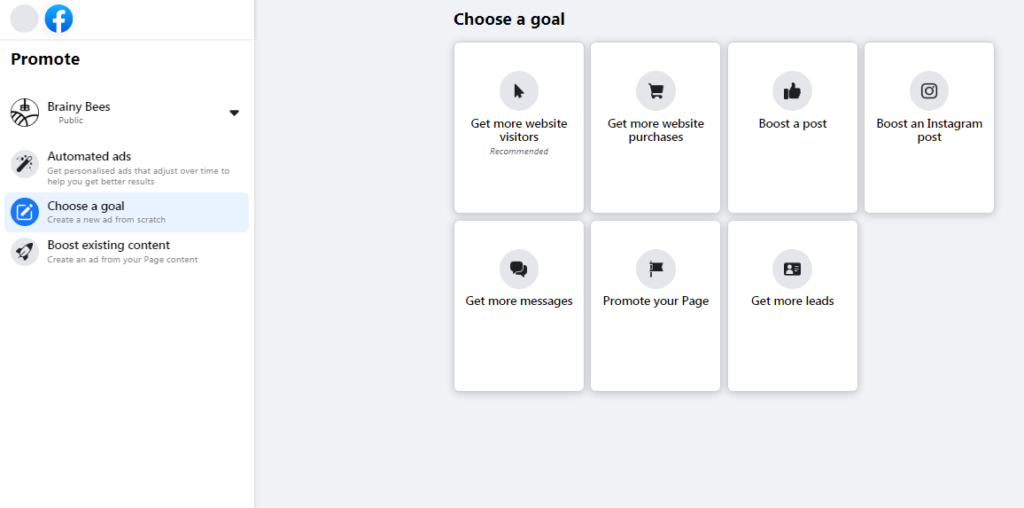 Choosing a Facebook campaign goal