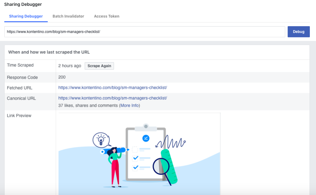Link preview in Facebook Link Debugger