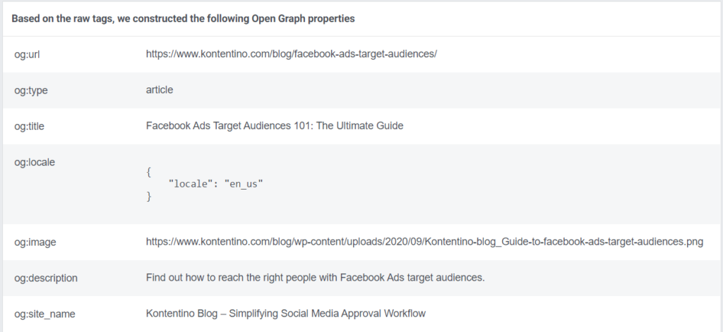 Open Graph meta tags in Facebook's Link Sharing Debugger