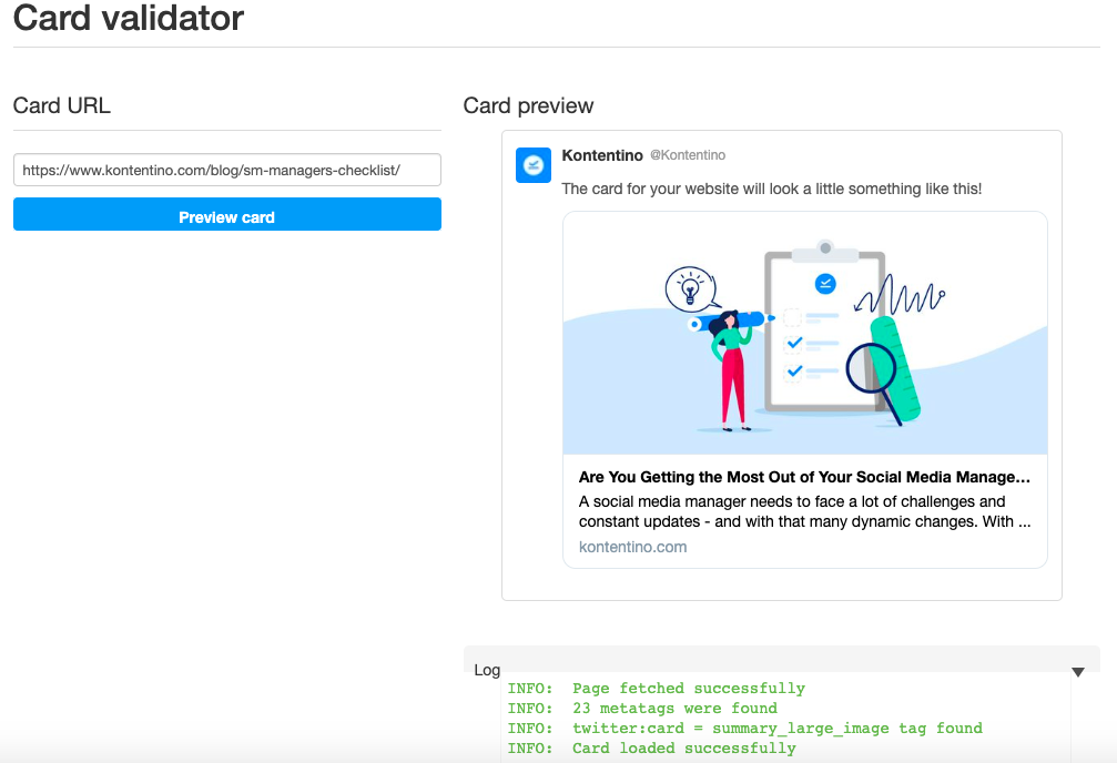Twitter cards validator - link preview on Twitter